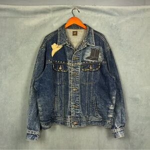 Vintage Lee Riders Denim Jacket Mens Size 2XL Texas Bedias Hand Painted Art RARE